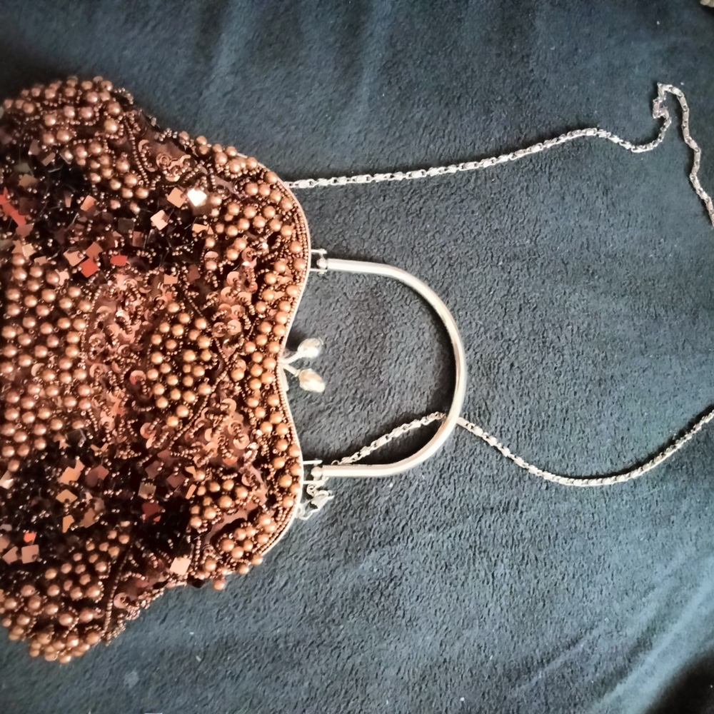 Elegant Brown Beaded Women's Bag